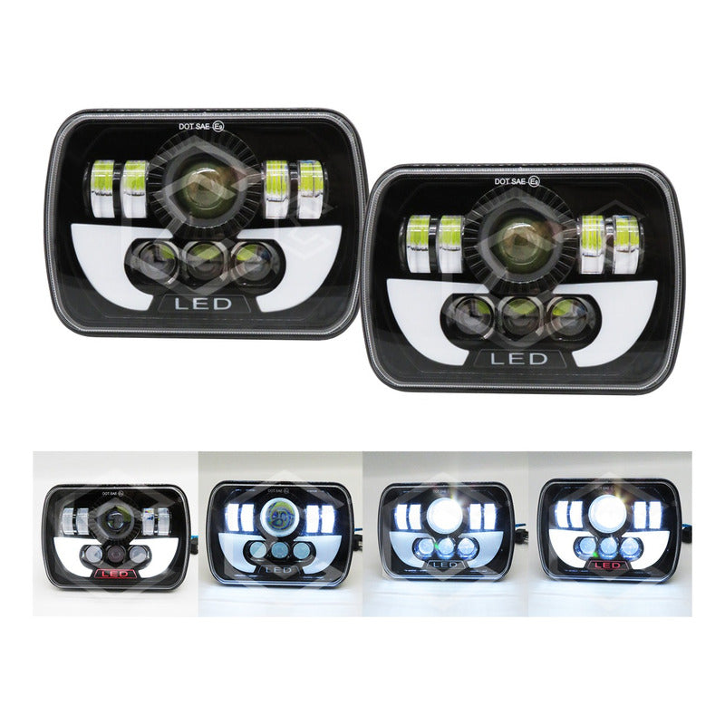 Par De Faros Unidad 5x7 Luz Cortesía Blanca 8 Lupas 12-24v
