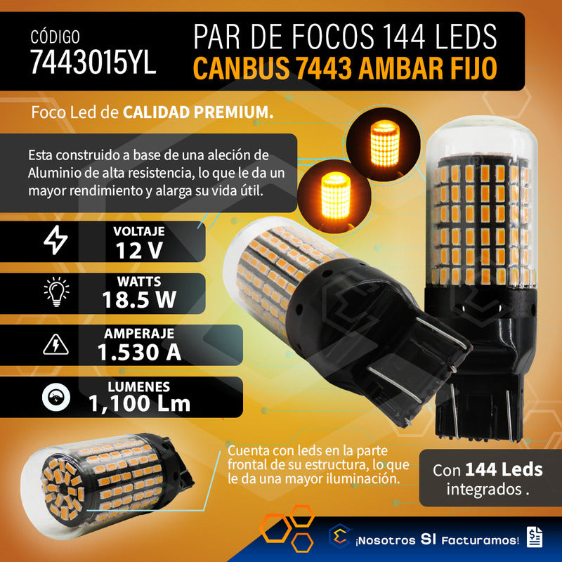 Par Focos 7443 T20 144 Leds Canbus Cristal Cuartos Stop 12v