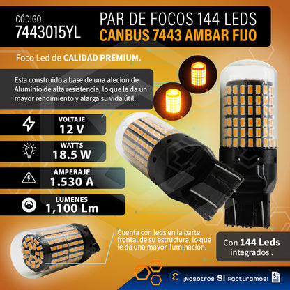 Par Focos 7443 T20 144 Leds Canbus Cristal Cuartos Stop 12v