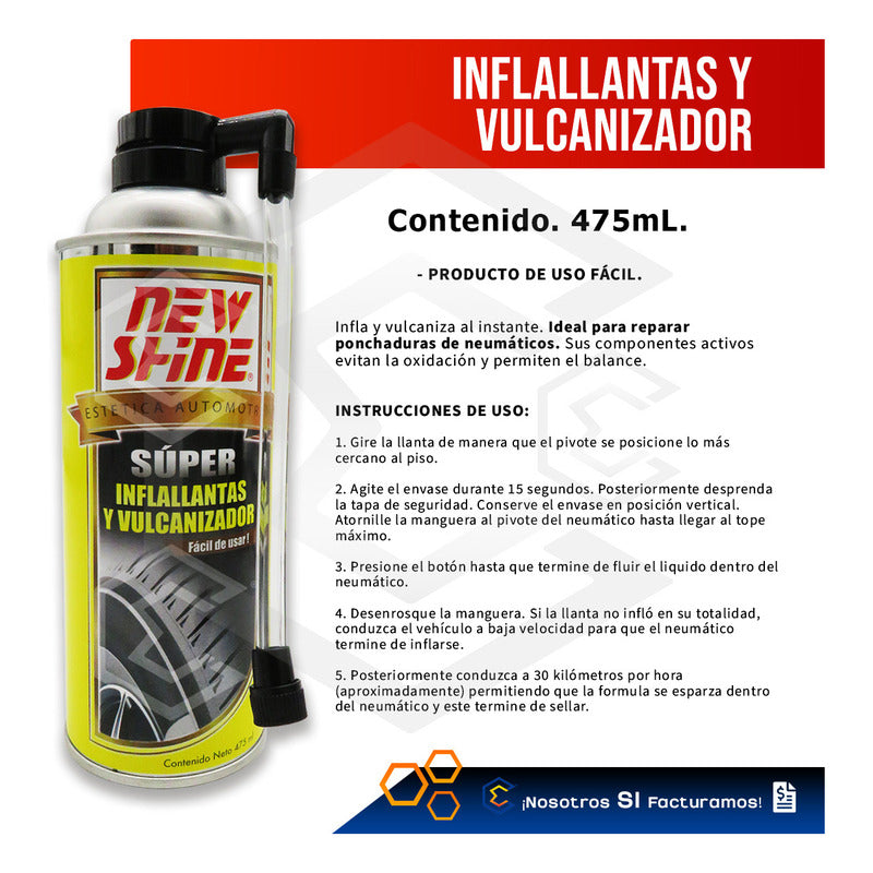 Inflallantas Vulcanizador Instantaneo Emergencias 475ml Amarillo