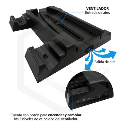 Base Para Ps5 Con Ventilador Y Soporte De Carga 2 Mandos 13j Blanco