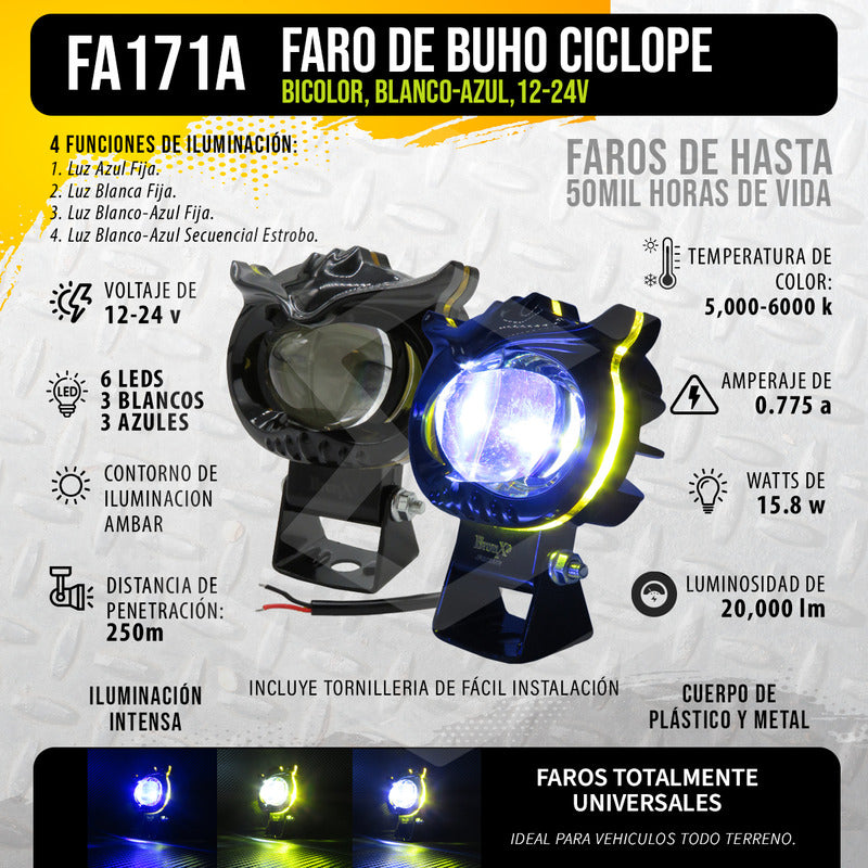 Par Faros 6 Leds 1 Lupa Bicolor Fijo Estrobo Cíclope 12-24v