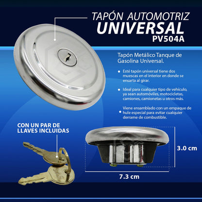 Tapón Tanque Gasolina Universal Con Llave Metal Cromado F3 Plateado
