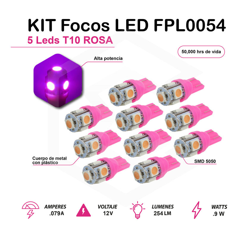 Kit 10 Focos Pellizco 5 Leds 5050 T10-158 Color A Eligir