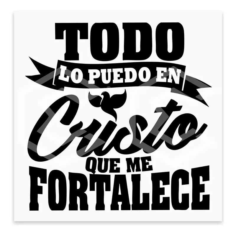 2 Calcomanía Cristo Me Fortalece Negro Vinil Auto 11cm