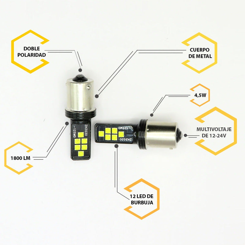 2 Focos 12 Led Canbus Cuarto Stop 12-24v 1156 57 3157  7507