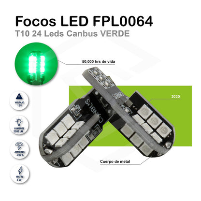Par De Focos Pellizco T10 24 Leds Canbus 3030 Alta Potencia