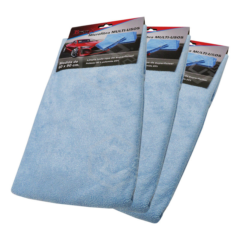3 Paño Toalla Microfibra Multiusos Ultra Absorbente 60x90cm Azul