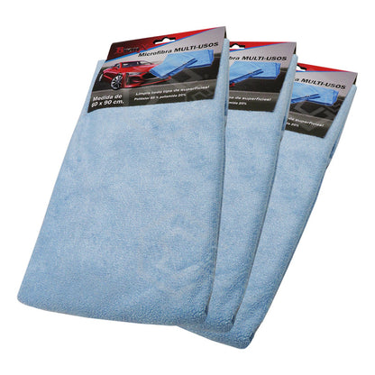 3 Paño Toalla Microfibra Multiusos Ultra Absorbente 60x90cm Azul