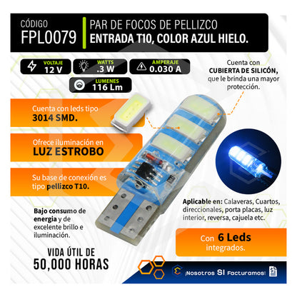 Par De Focos De Pellizco 6 Leds Smd T10 Gel Luz Estrobo 12v