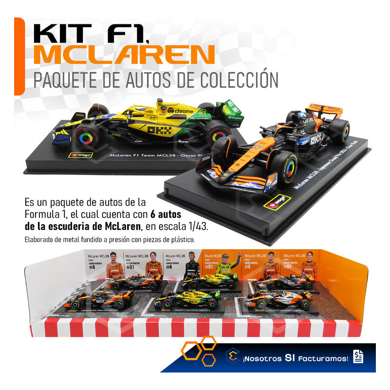 Mclaren Bburago Kit 6 Autos Formula 1 Colección Escala 1:43 Naranja