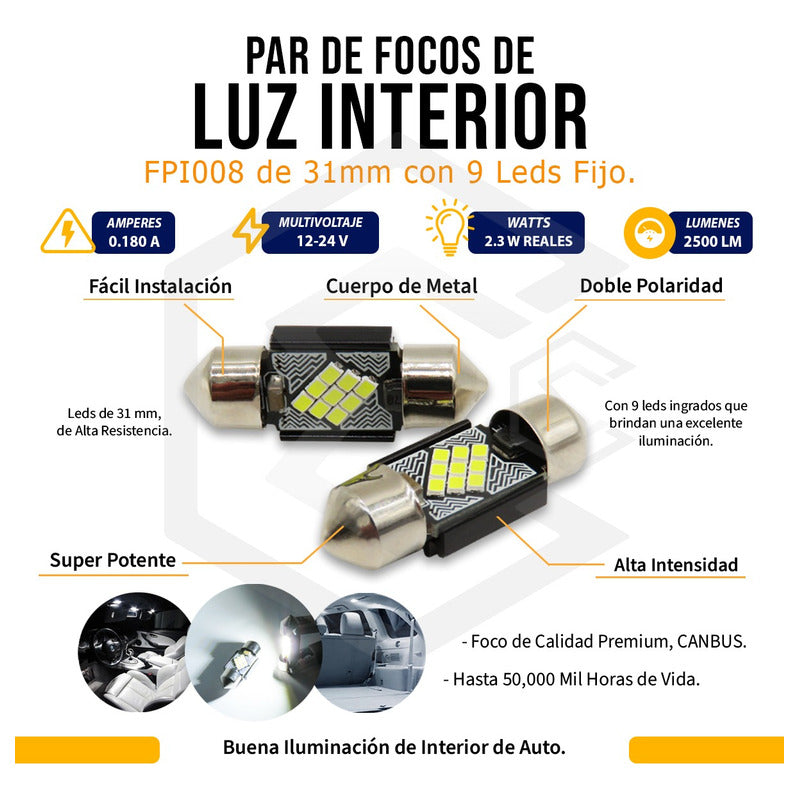 2 Focos 12 Led Canbus C10w Festoon Fusible Interior 12/24v
