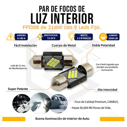 2 Focos 12 Led Canbus C10w Festoon Fusible Interior 12/24v