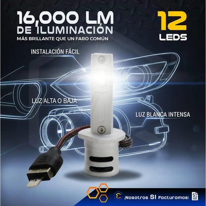 2 Focos 12led H1 Canbus Ventilador Alta Baja 16000lm 35w 12v H1