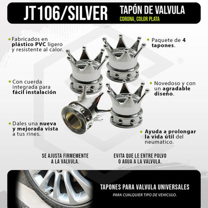 Kit 4 Tapon Cubre Pivote Válvula Metálico Corona Auto Moto