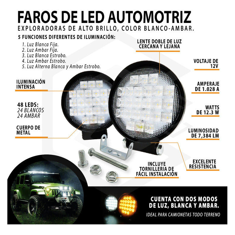 Par De Faros 24 Leds 9-30v 72w Blanco/ambar 5 Funciones