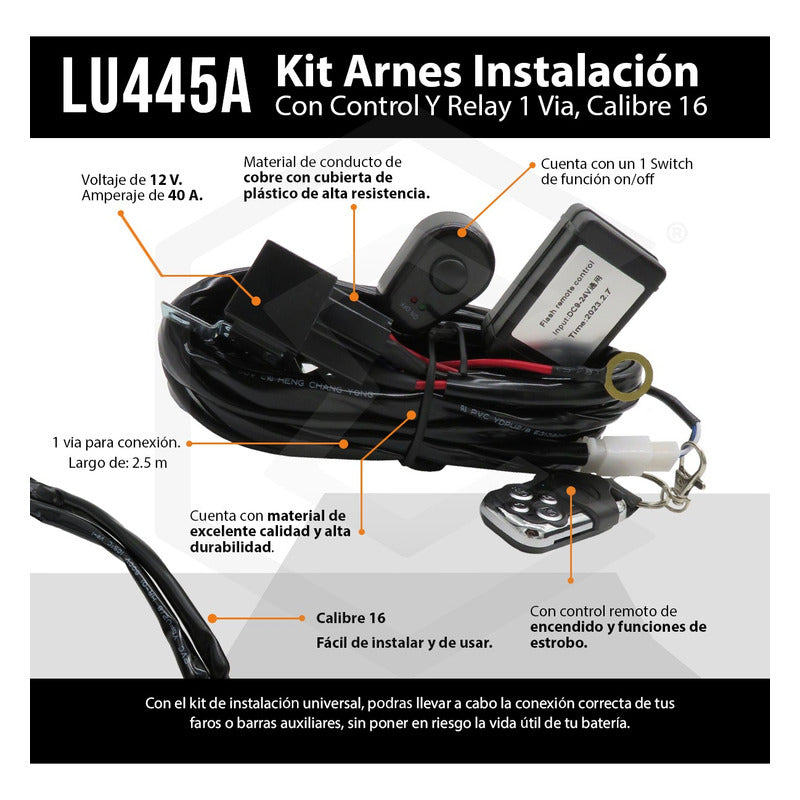 Kit Arnés Instalación Faro Barra Control Relay 1 Vía Cal 16