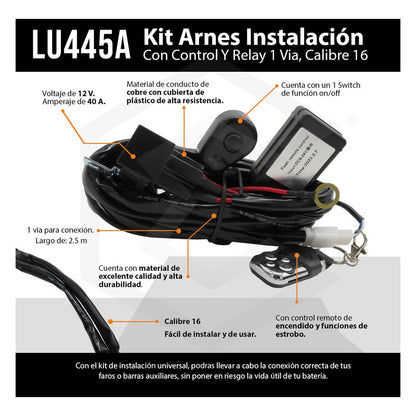Kit Arnés Instalación Faro Barra Control Relay 1 Vía Cal 16