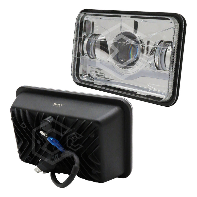 Par Faros Unidad 4x6 Rectangular Ojo Demonio 3 Lupas 12-24v