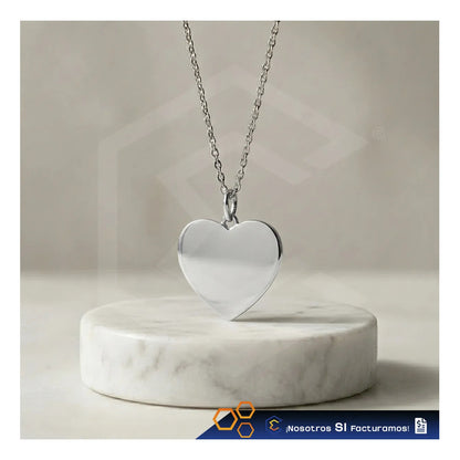 Collar Dije Corazón Plata Personalizado Grabado Láser Acero Plateado