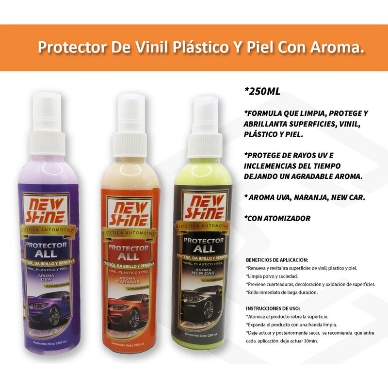 3 Protector All Brillo Renueva Vinil Plastico Piel Aromas