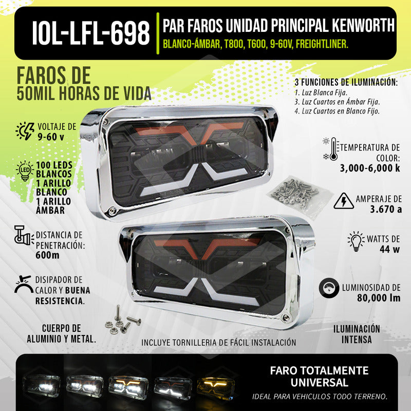 Par Faros Unidad Principal Kenworth T800 T600 Freightliner Ambos Lados