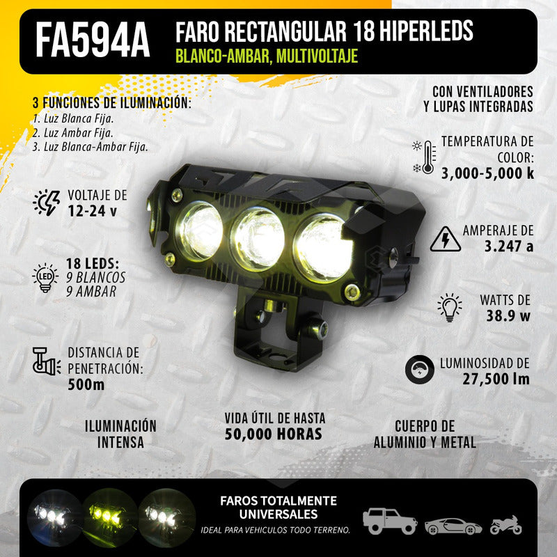 2 Faros Bicolor 18 Hiperleds C Ventilador Moto 3 Lupas Fijo