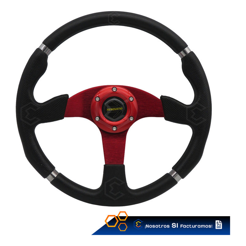 Volante Deportivo Universal Rojo 4 Lineas De Agarre En Cromo Rojo