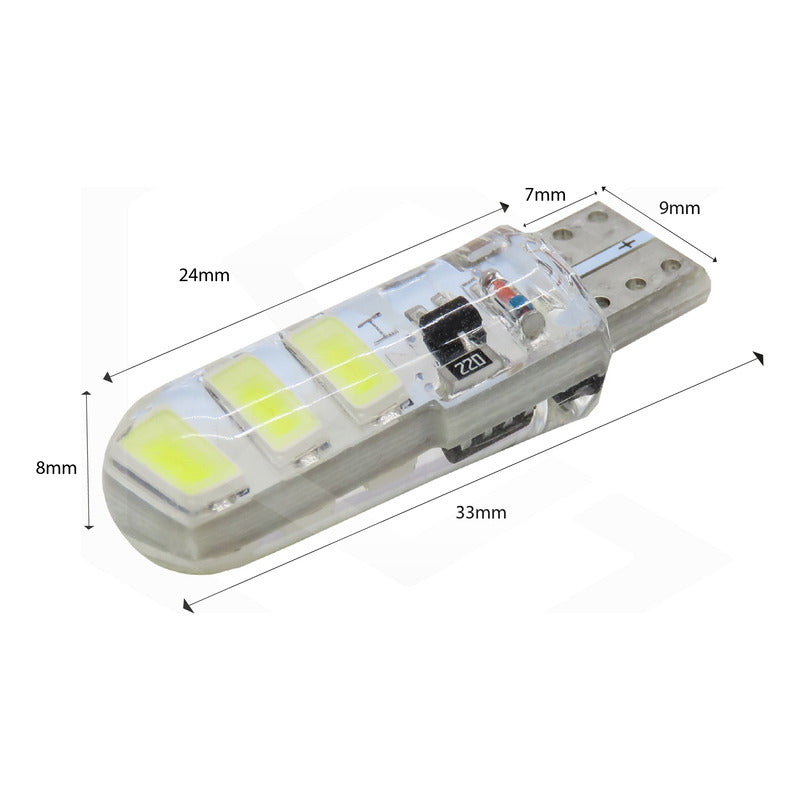 Kit 10 Focos Pellizco Gel T10 Fijo + Estrobo 6 Leds Canbus