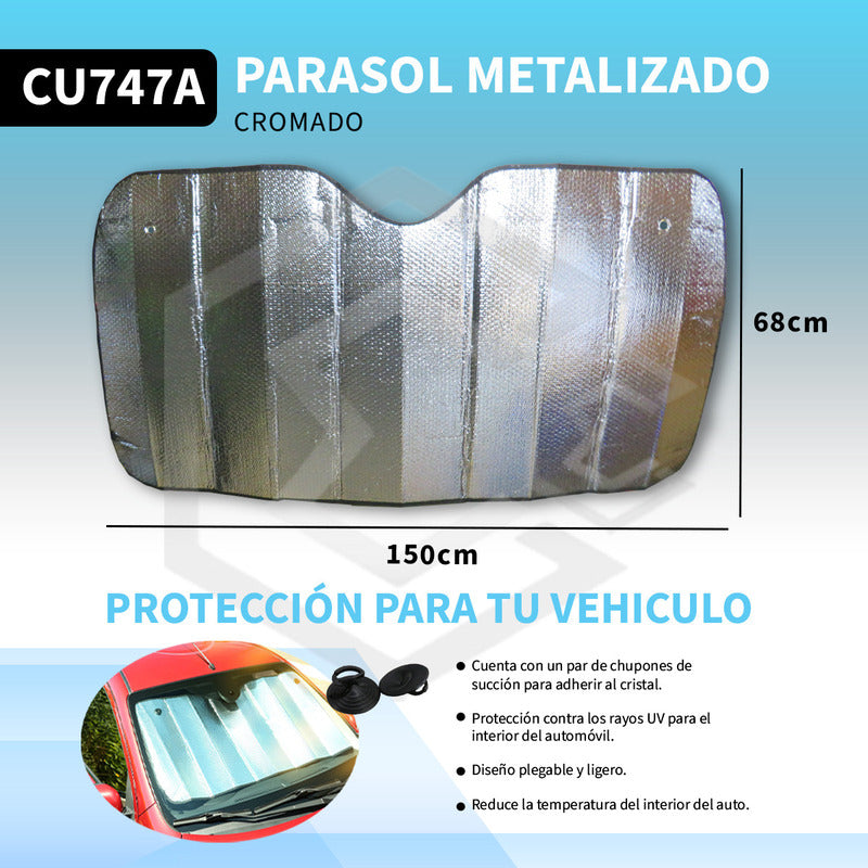 Cubresol Parasol Para Camioneta Pickup Cromado 150 X 68cm