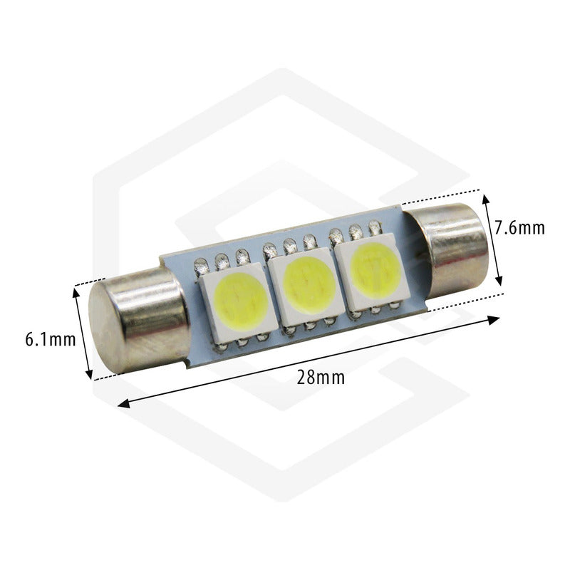 4 Focos Fusibles Festoon 28mm 31 Mm T6.3 Con 3 Led Viseras