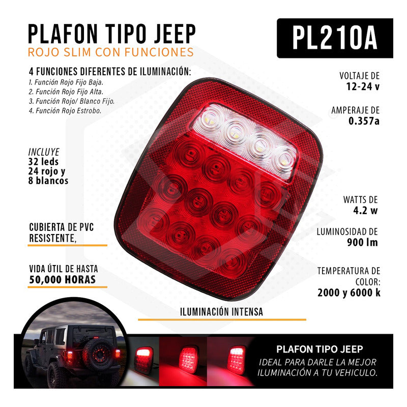 2 Plafón Calavera Tipo Jeep Slim 16 Led Multifunción 12-24v