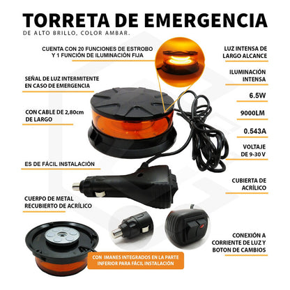 Torreta 48 Leds Ambar 12-24v 72w Ip65 Con Iman 20 Funciones