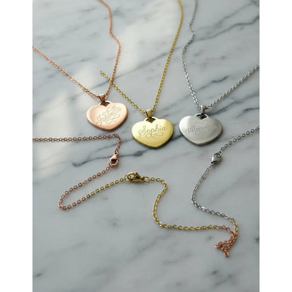 Collar Dije Corazón Bronce Personalizado Grabado Láser Acero Bronce
