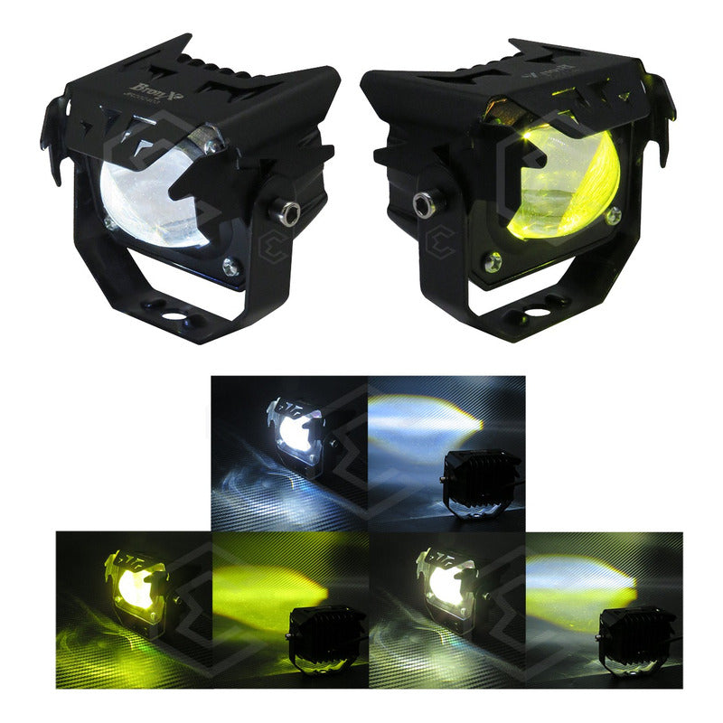 2 Faros Bicolor Rectangular 3'' 6 Hiperled Lupa Fijo 12-24v