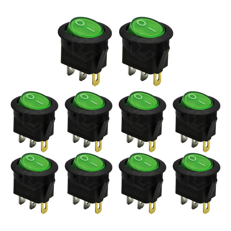 Switch Interruptor De Tecla Redondo 1 Paso Con Luz 10 Piezas