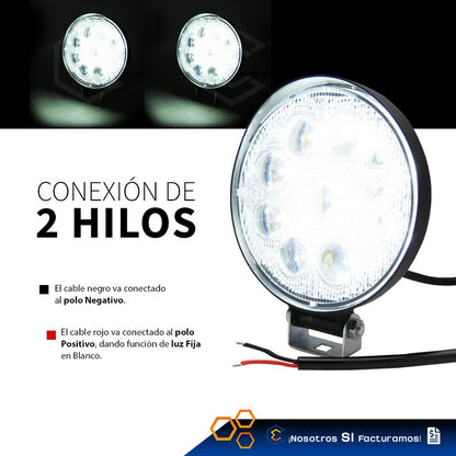 Par De Faros 9 Leds Redondo Luz Blanco Fija 4 Pulgada 9-30v Transparente