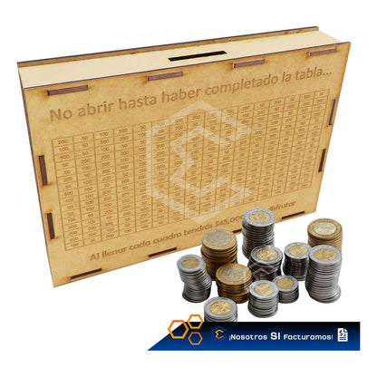 Alcancia Caja De Ahorro Con Objetivo 10k 25k 45k Dinero Mdf