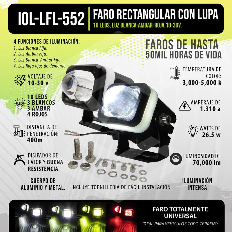 Par Faros 10 Leds Bicolor Rojo Con Lupa 4 Funciones 10-30v