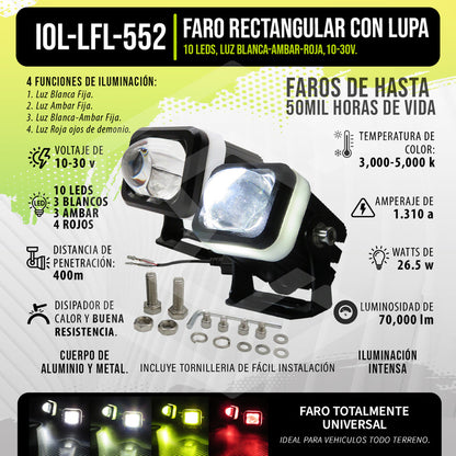 Par Faros 10 Leds Bicolor Rojo Con Lupa 4 Funciones 10-30v