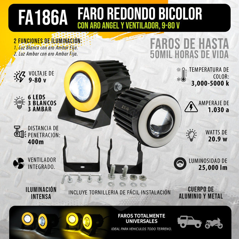 Par De Faros 6 Leds Lupa Bicolor Con Aro Y Ventilador 9-80v