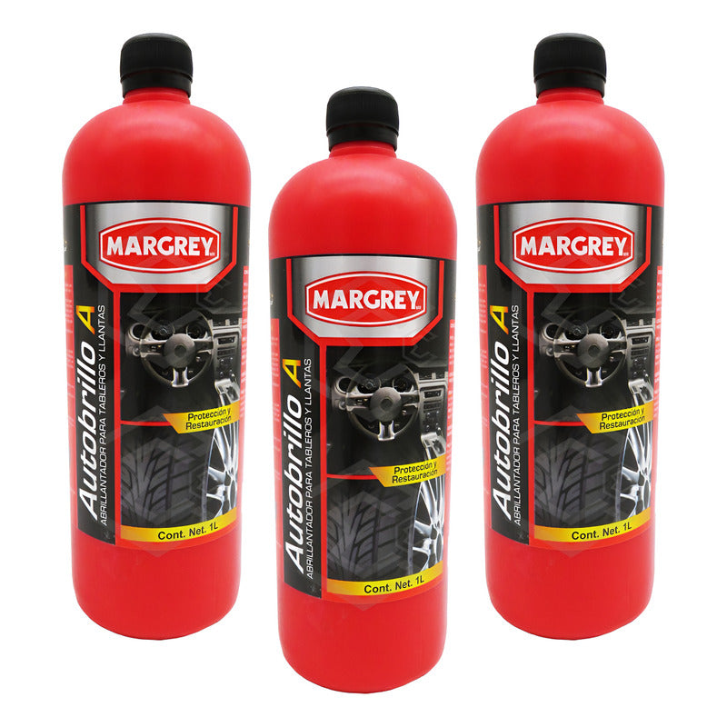 3 Autobrillo A 1l Abrillanta Protege Tablero Llanta Margrey Blanco