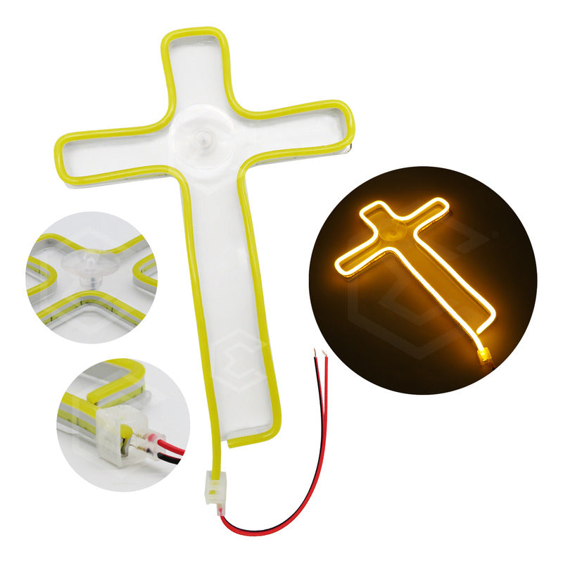 Figura Cruz Led Luz Neon Parabrisas Chupón Grande 26cm 12v