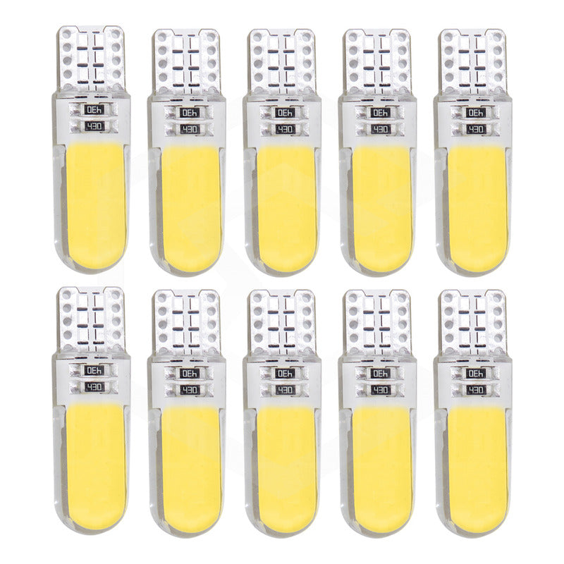 Kit De 10 Focos De Pellizco T10 12 Leds Cob Chip 80 Ma 12v