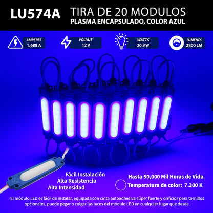 Tira 20 Módulos De Led Cob Plasma Encapsulados Reforzados