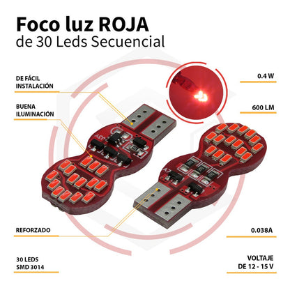 10 Foco De Pellizco T10 30 Led Secuencial Stop Direccional