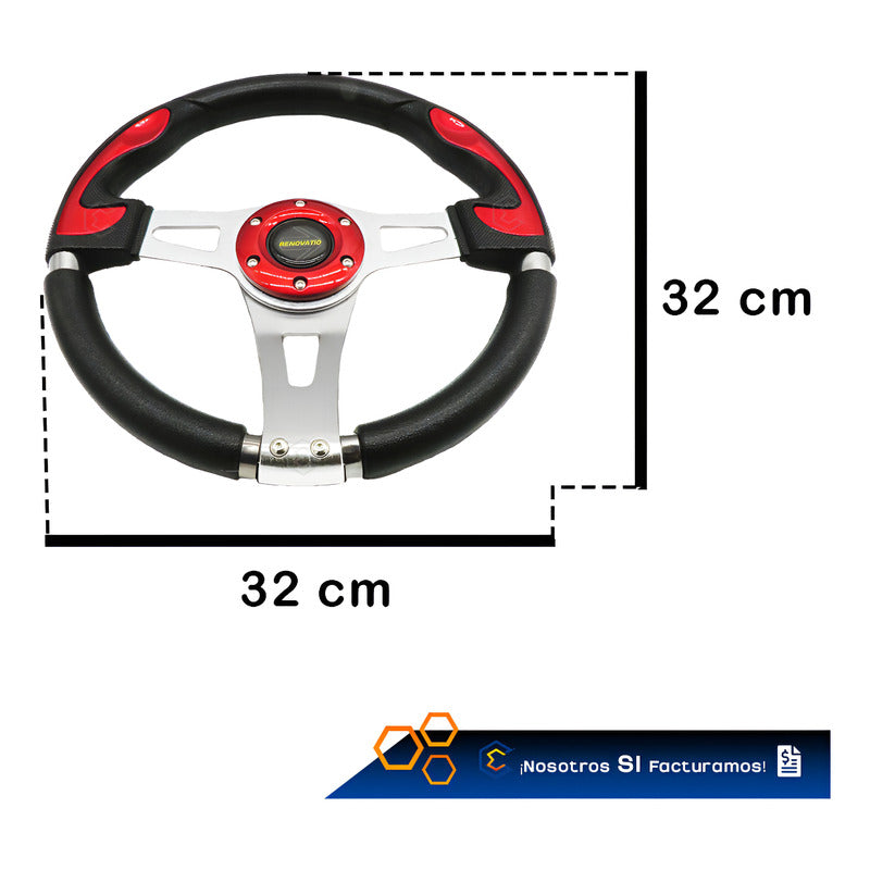 Volante Deportivo Universal De Metal Con 8 Pernos Rojo 33cm