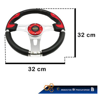 Volante Deportivo Universal De Metal Con 8 Pernos Rojo 33cm