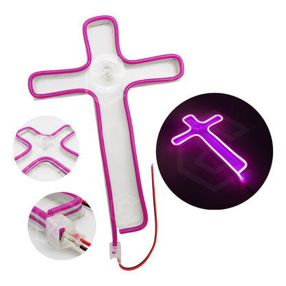 Figura Cruz Led Luz Neon Parabrisas Chupón Grande 26cm 12v