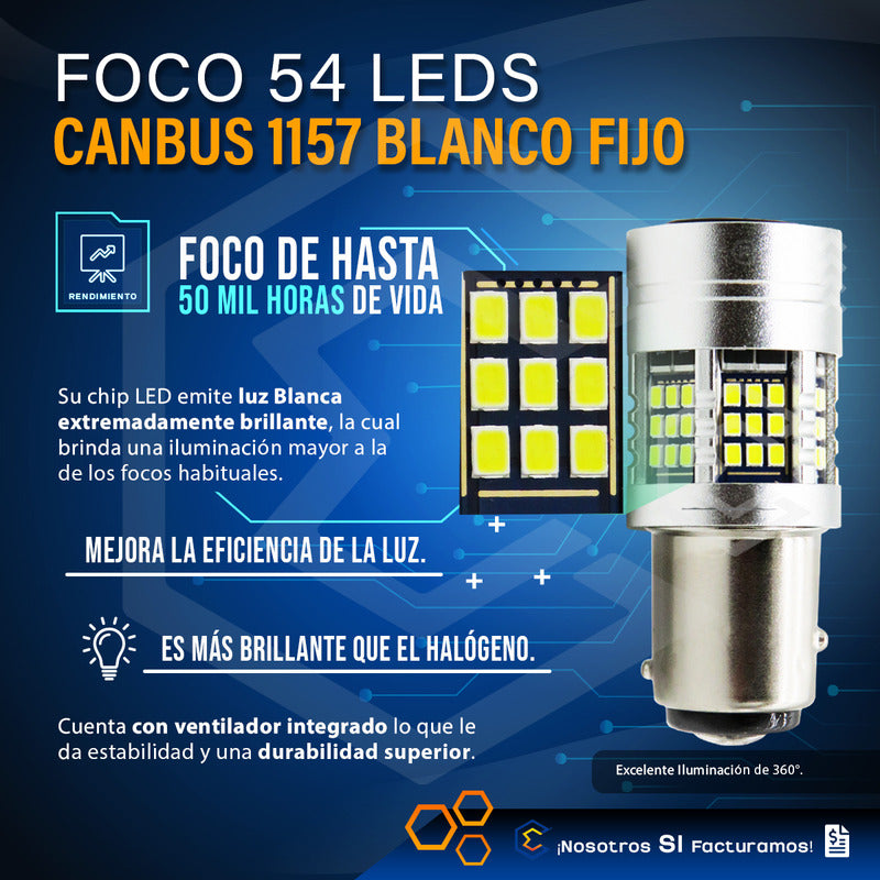 2 Focos 1157 54 Leds Canbus Fijo Ventilador 12v 29w 1000lm